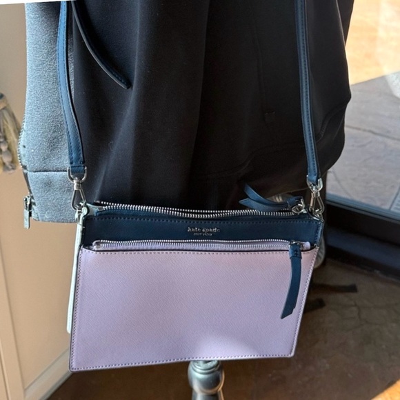 Kate Spade Cameron Lavender Mist Navy Saffiano Leather Crossbody Bag - Picture 6 of 7